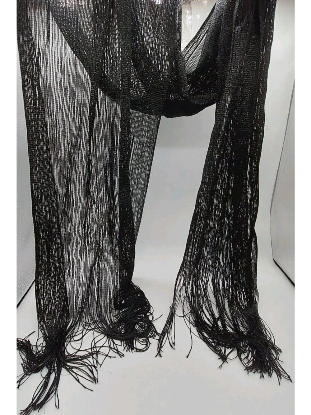 Black Semi Sheer Scarf Fringe Set Of 2 Various Sizes - Picture 2 of 11
